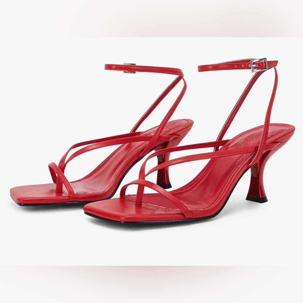 Women's Lace Up Sandals Square High Heels Strappy Kitten Heels - Size 9